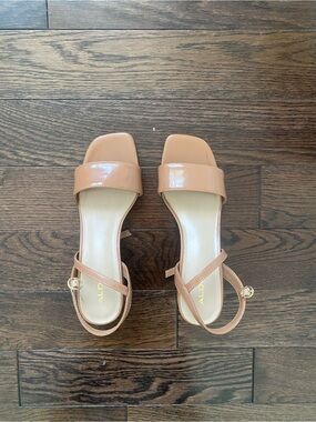 Aldo Nude Patent Square-Toe Block Heel Sandals